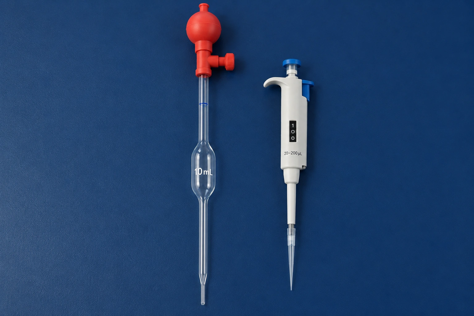 Pipet volumetrik dan mikropipet dengan alat bantu yang sesuai